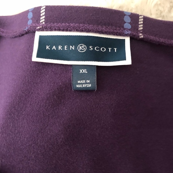 Karen Scot XXL Purple Window Pane Long Sleeve Top V-Neck 3/4 Sleeve - Picture 3 of 5